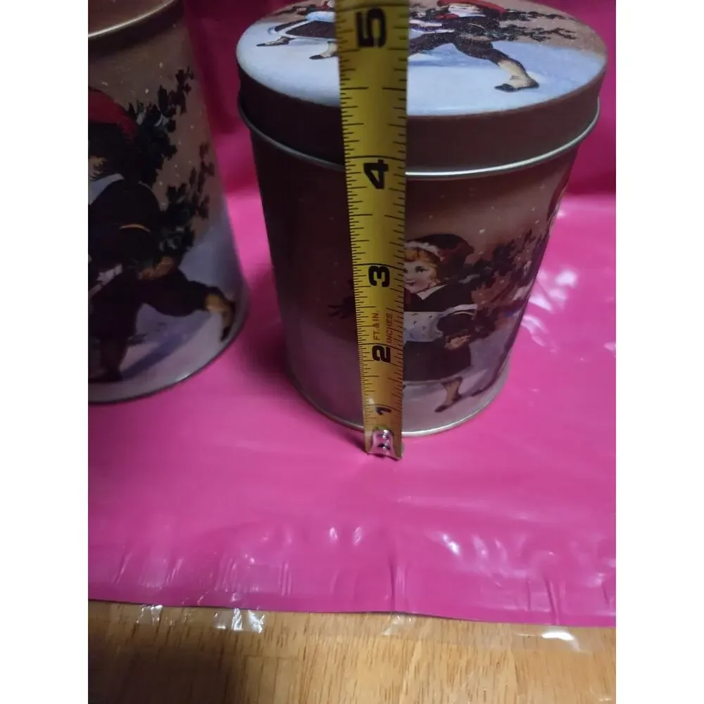Vtg Set Of 2 Victorian Themed Nesting Tin Containers 5